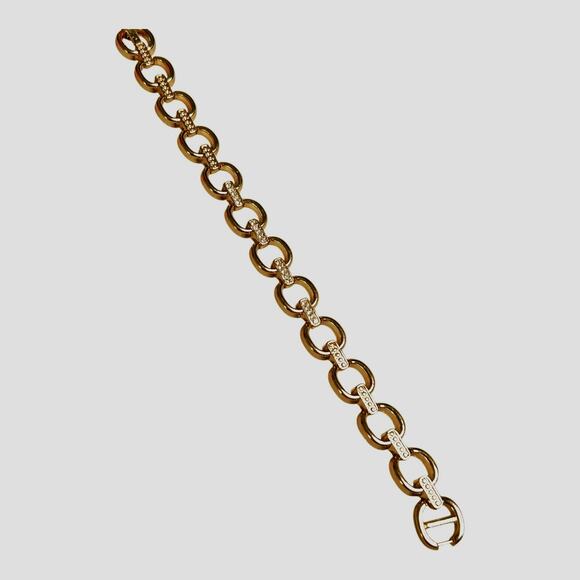 Gold Tone Rounded and Clear Rhinestones Bars Links Bracelet - Picture 4 of 5